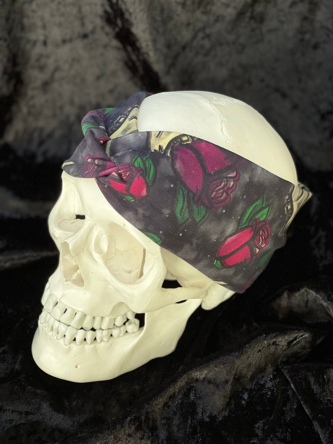 Skull and roses faux knot headband
